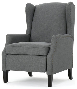 GDF Studio Weyland Contemporary Fabric Wingback Pushback Recliner, Charcoal