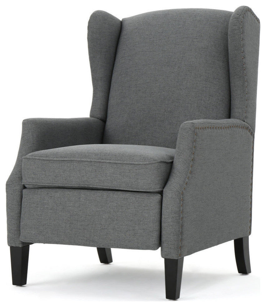 GDF Studio Weyland Contemporary Fabric Wingback Pushback Recliner, Charcoal