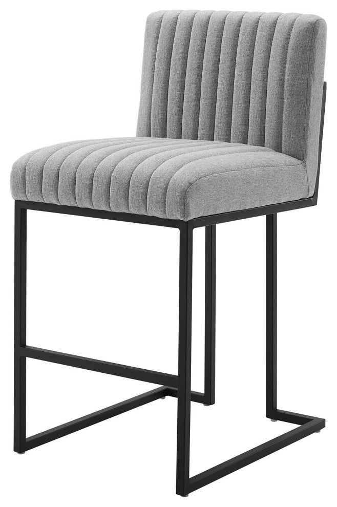 Tufted Counter Stool Chair, Fabric, Metal, Gray, Modern, Bar Pub Bistro