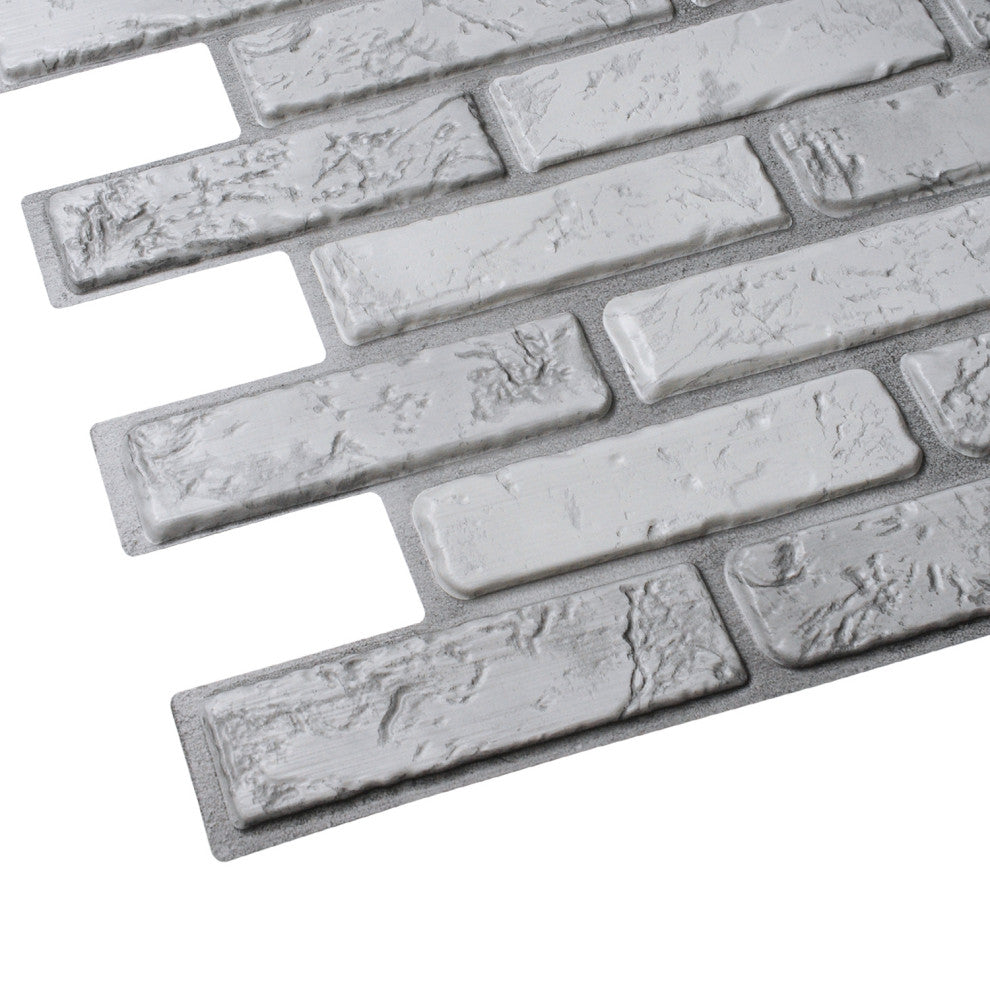 Off White Grey Bricks 3D Wall Panels, Set of 10, Covers 54.4 Sq Ft