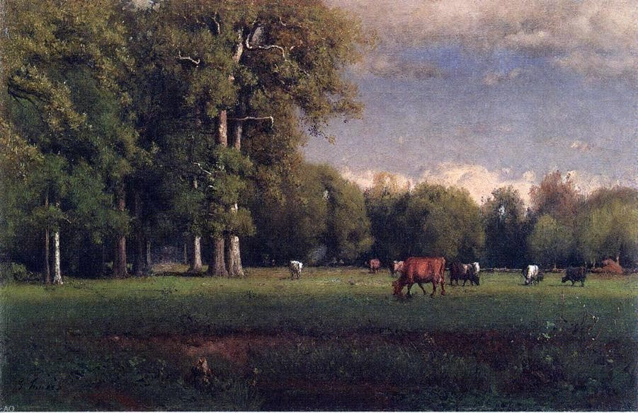 George Inness Landscape With Cattle Premium Canvas Print