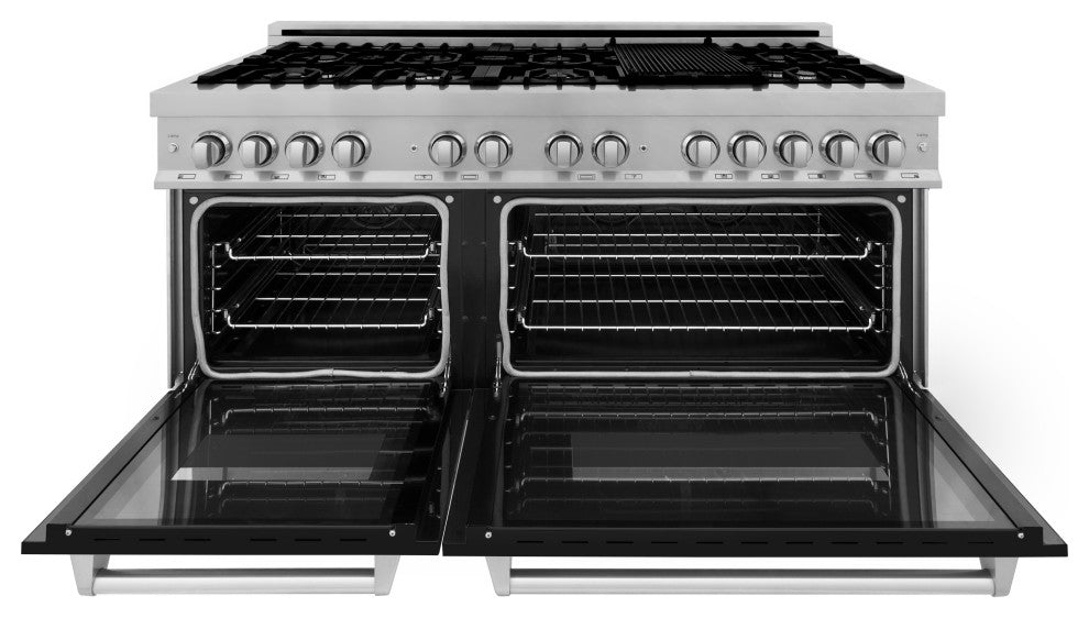 ZLINE 60" Dual Fuel Range, DuraSnow With Black Matte Door RAS-BLM-60