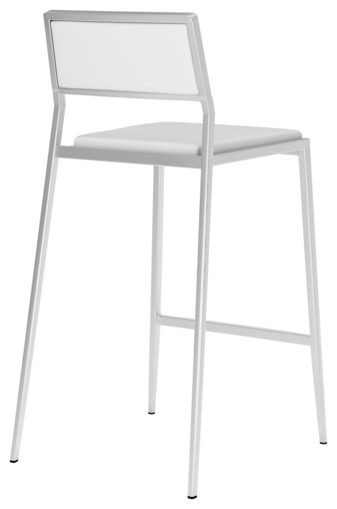 Counter Stool Chair, Set of 2, Faux Vinyl Leather, Steel, White, Silver, Cafe