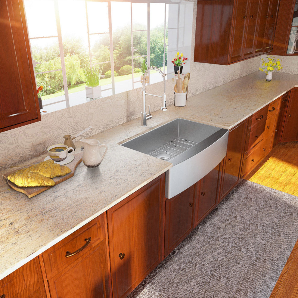 30" Stainless Steel Farmhouse Kitchen Sink 16 Gauge Single-Bowl Sink R10 Corner