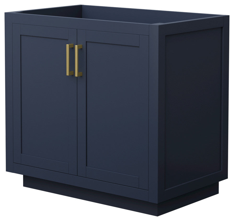 36" Single Bathroom Vanity, Dark Blue, No Countertop, No Sink, Gold Trim