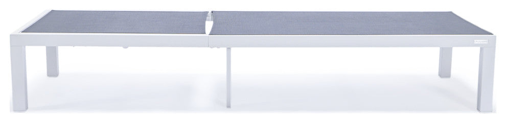 LeisureMod Marlin White Patio Chaise Lounge Chair with Fire Pit Table, Dark Gray