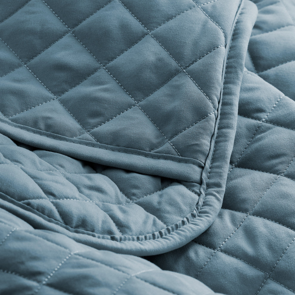 Bare Home Diamond Stitched Coverlet Set, Coronet Blue, Twin/Twin Xl