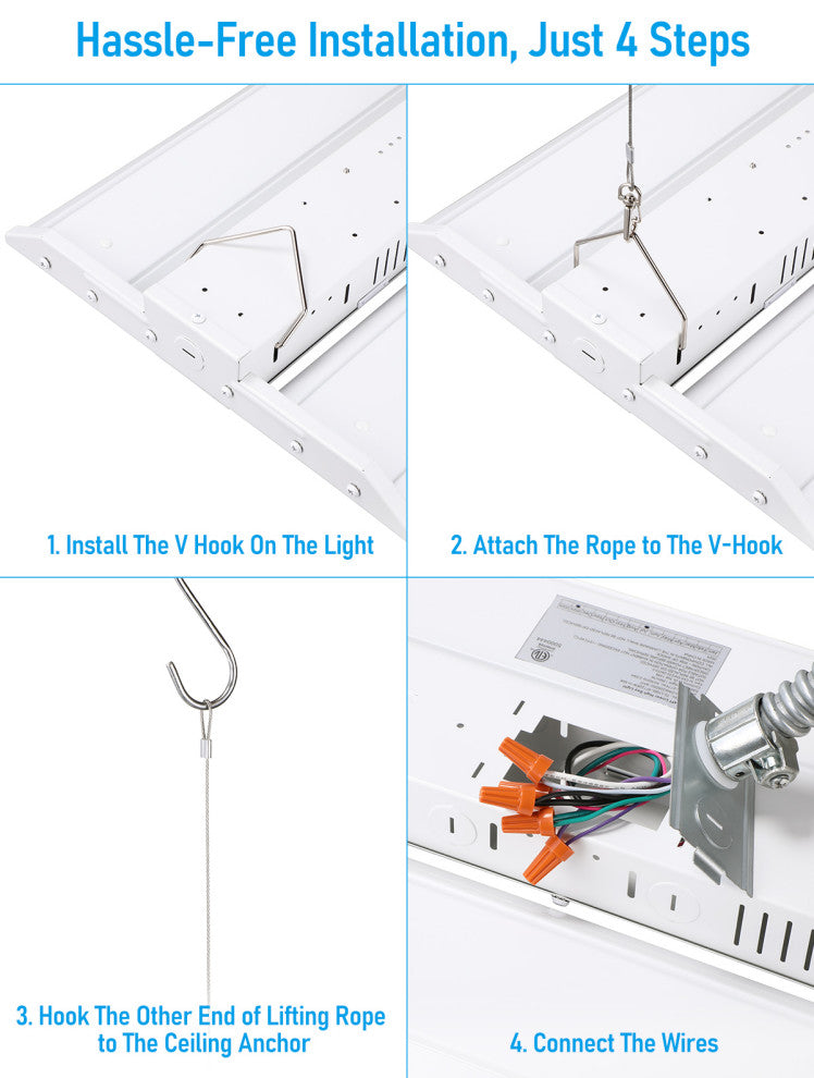 4FT 225W LED High Bay Shop Light, 5000K Daylight