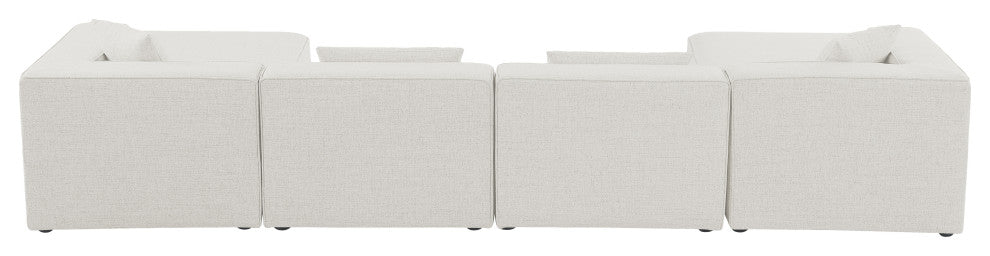 Cube Upholstered Modular Sectional, Cream, 6-Piece: 2 Armless Chair, 2 Corner Chair, 2 Ottoman, Linen Texured Fabric