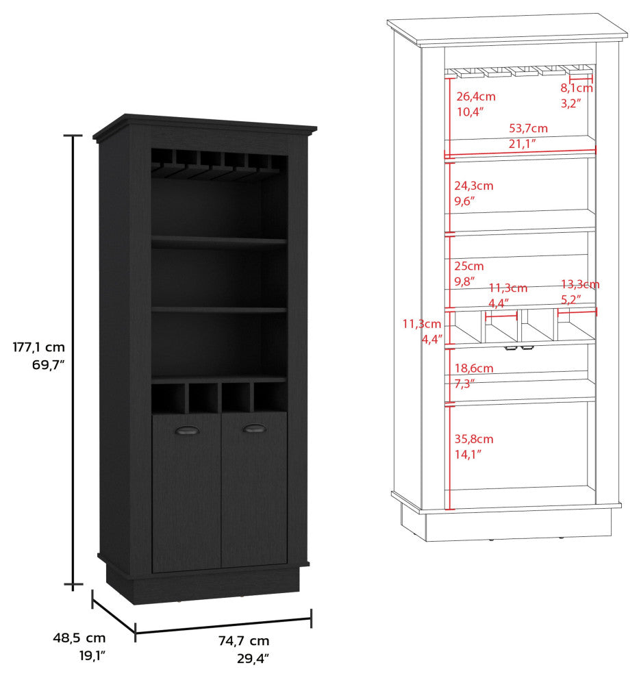 Hampton Bar Cabinet with 4-Built In Wine Rack, Glass Holder and Storage Cabinet