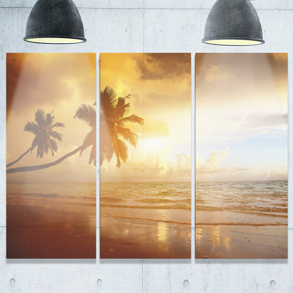 "Beautiful Palms at the Caribbean Beach" Metal Wall Art, 3 Panels, 36"x28"
