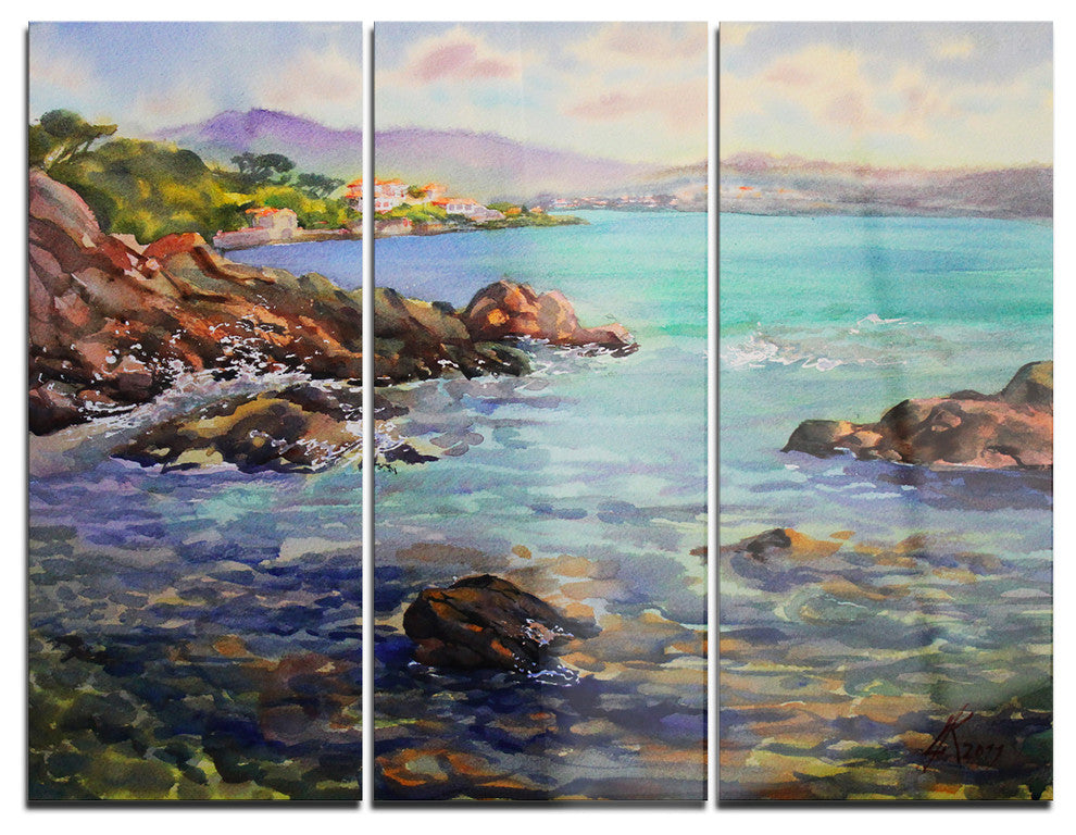 "Cote d''Azur France" Painting Metal Wall Art, 3 Panels, 36"x28"
