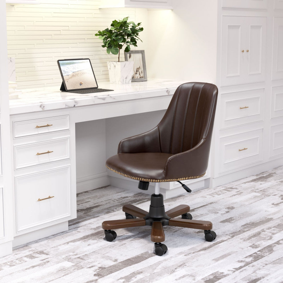 Computer Work Chair, Steel Metal, Fabric, Brown, Gold, Home Business Office