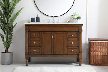 48" Single Bathroom Vanity, Walnut With Ivory White Engineered Marble
