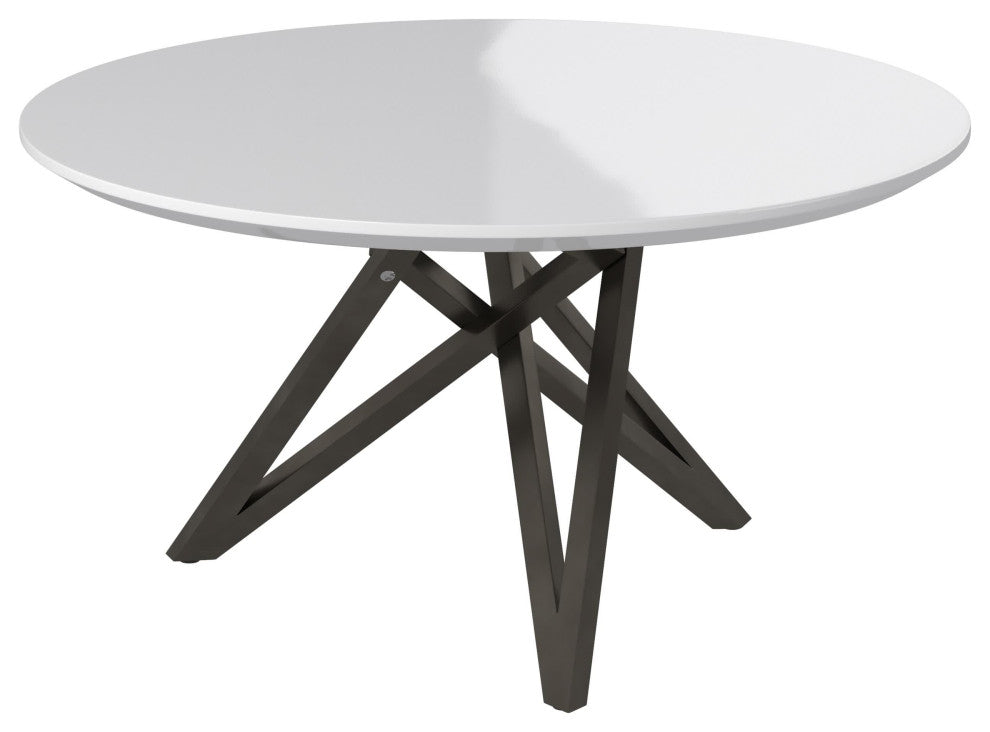 Dining Table With Brushed Gray Stainless Steel Legs, White