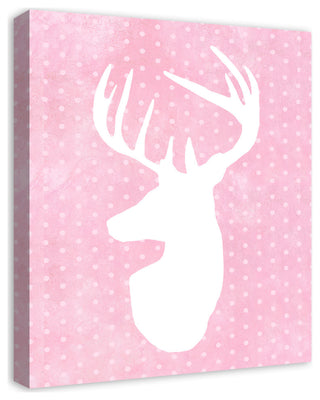 Deer Polka Dots Pink 20x24 Canvas Wall Art