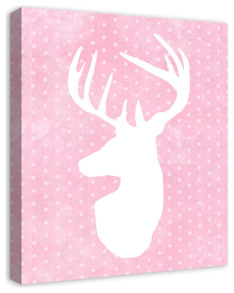 Deer Polka Dots Pink 20x24 Canvas Wall Art