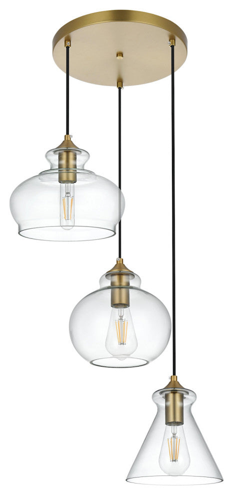 Elegant Lighting LD2247 Destry 3 Light 19"W Multi Light Pendant - Satin Gold