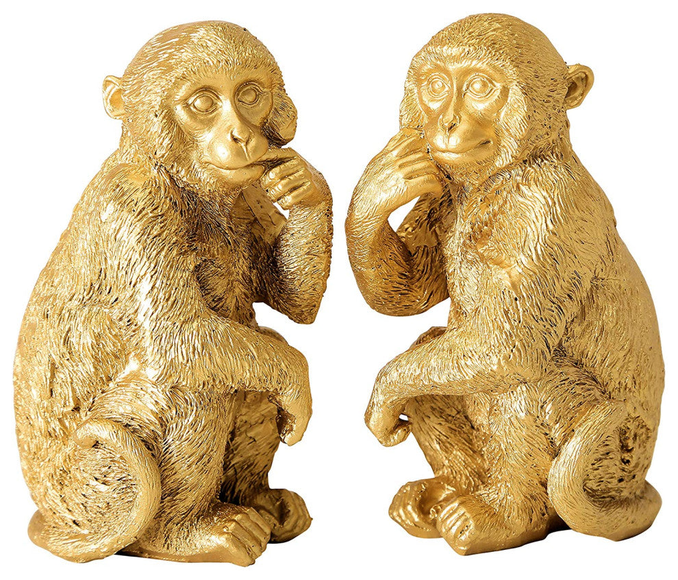 2 Piece Golden Chimpanzee Figurines