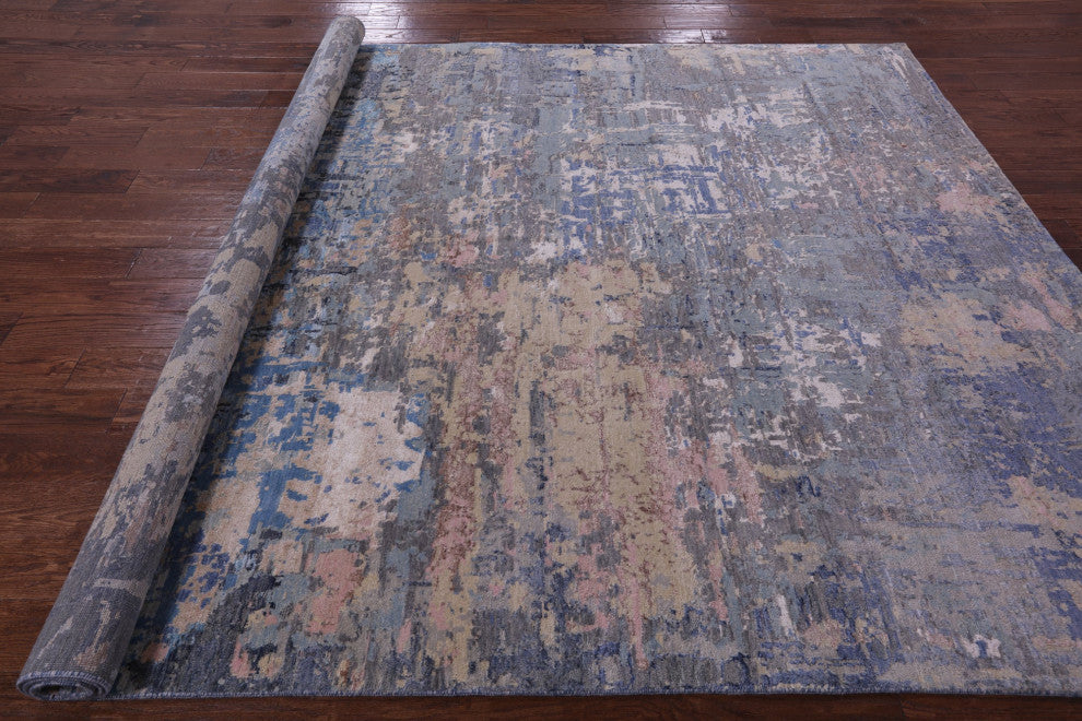8' 0" X 10' 3" Abstract Handmade Wool & Silk Rug - Q15542