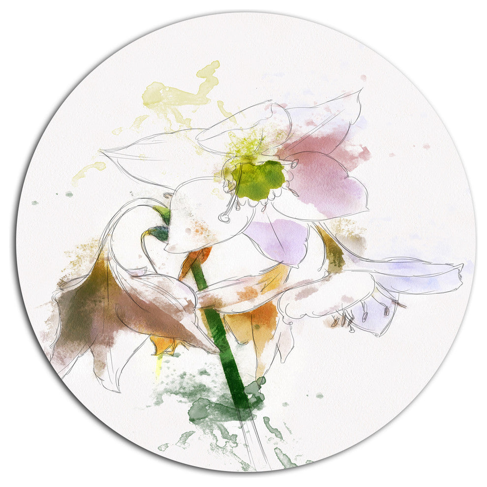 Petal Watercolor Flower Sketch, Floral Large Disc Metal Wall Art, 23"