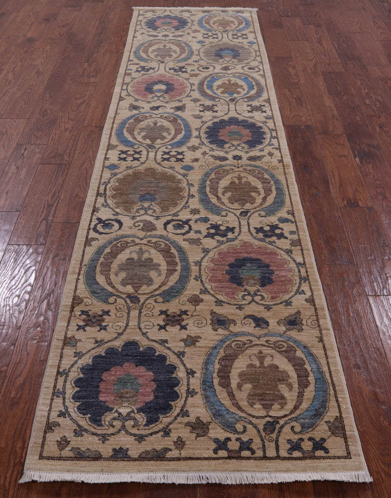 2' 7" X 10' 7" William Morris Hand Knotted Runner Rug Q6786