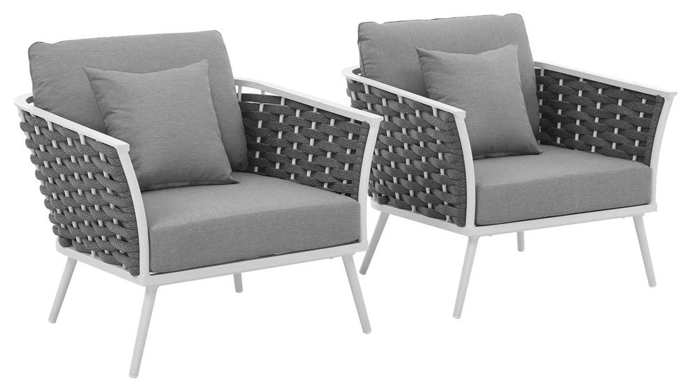 Stance Armchair Outdoor Patio Aluminum Set of 2, White Gray