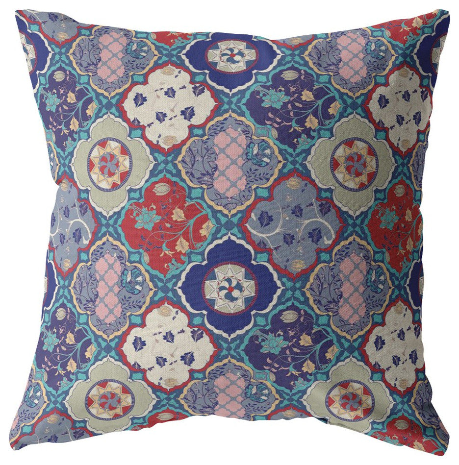 18 Turquoise Cream Trellis Suede Throw Pillow