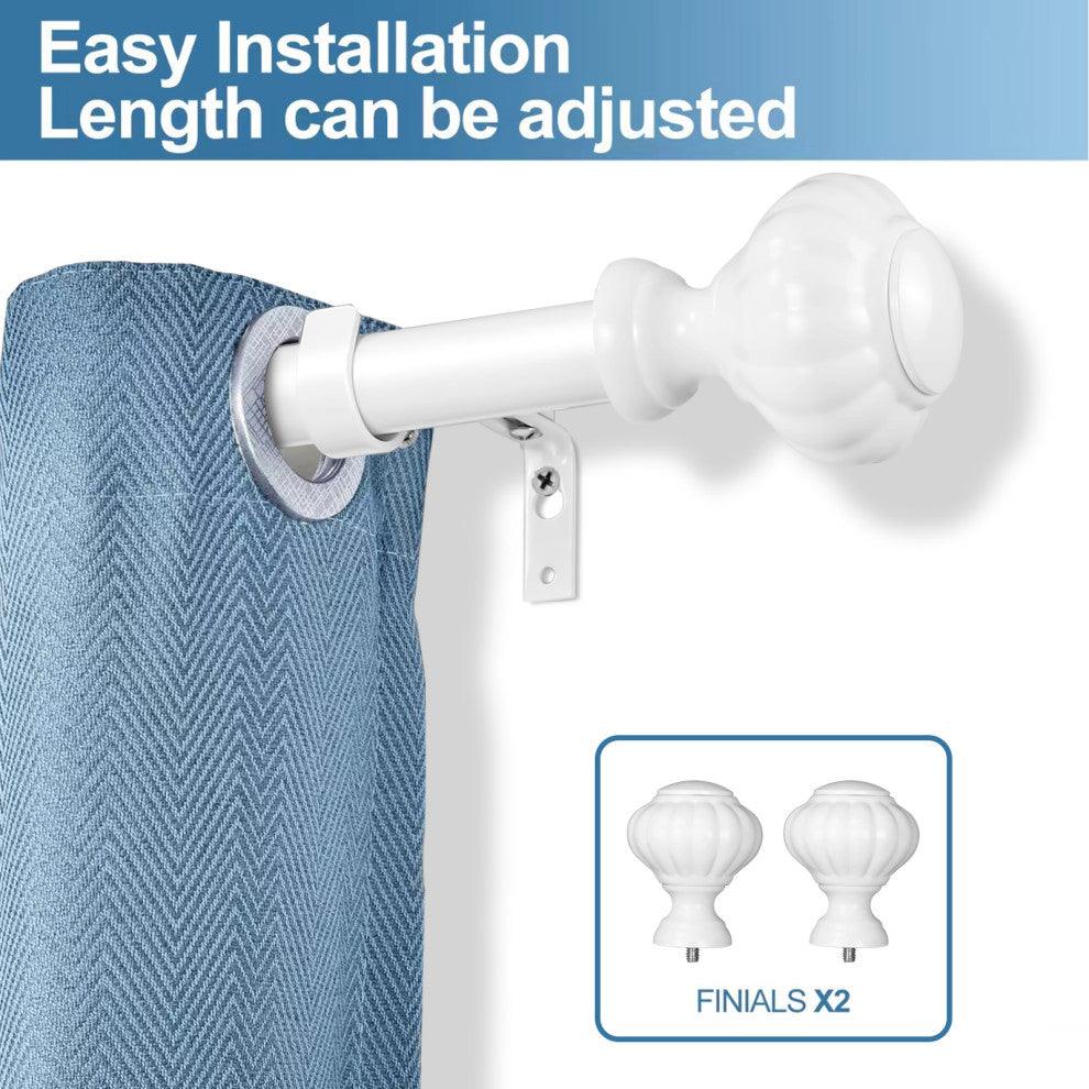 1" Doorknob Drapery Curtain Rod, Glossy White, 84"-120"