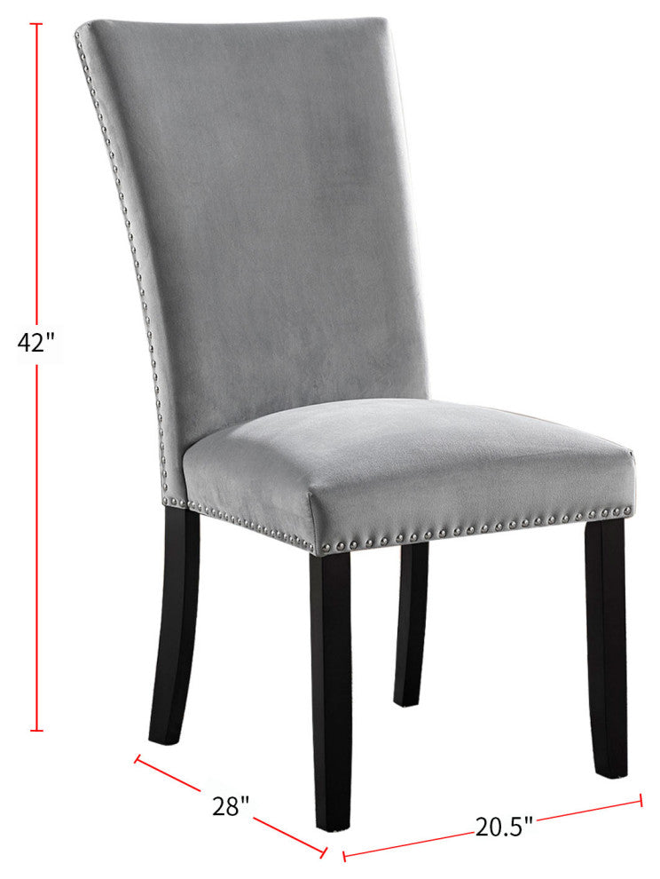Flannelette And Wooden Side Chair Of 2 with Backrest Design, Light Gray