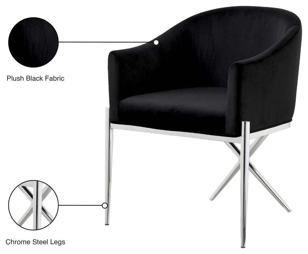 Xavier Velvet Dining Chair, Black, Chrome Legs