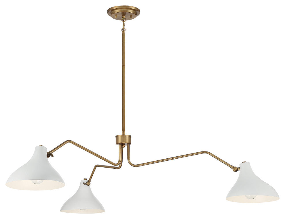 3-Light Pendant, Matte Black With Natural Brass, White With Natural Brass