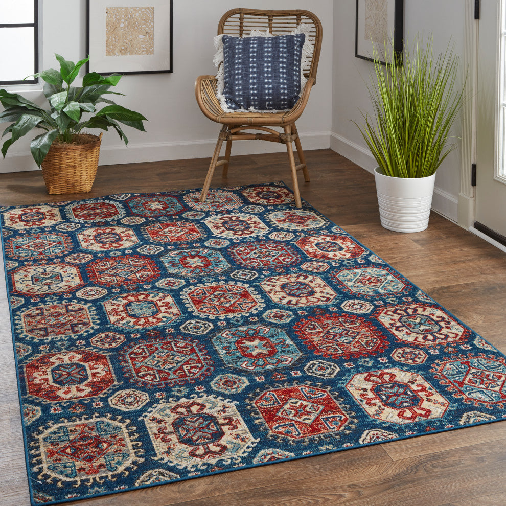 Weave & Wander Kezia Rug, Classic Blue/True Red, 6ft-5in x 9ft-6in