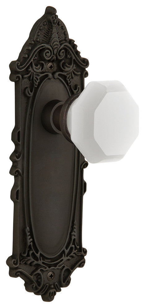 Victorian Plate Passage Waldorf White Milk Glass Knob, Oil-Rubbed Bronze