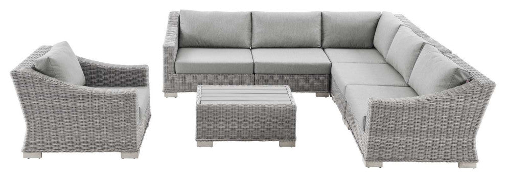 Outdoor Patio Wicker Rattan 7Piece Sectional Sofa Furniture Set Light Gray