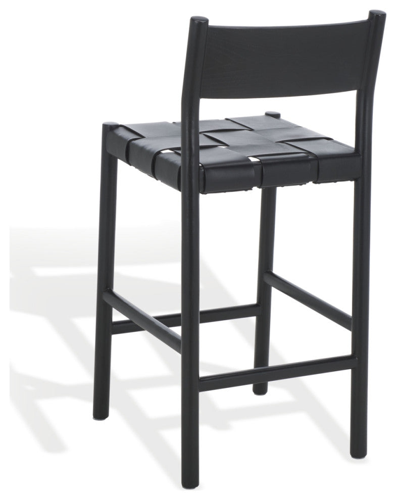 Safavieh Couture Devnie Woven Leather Counter Stool, Black