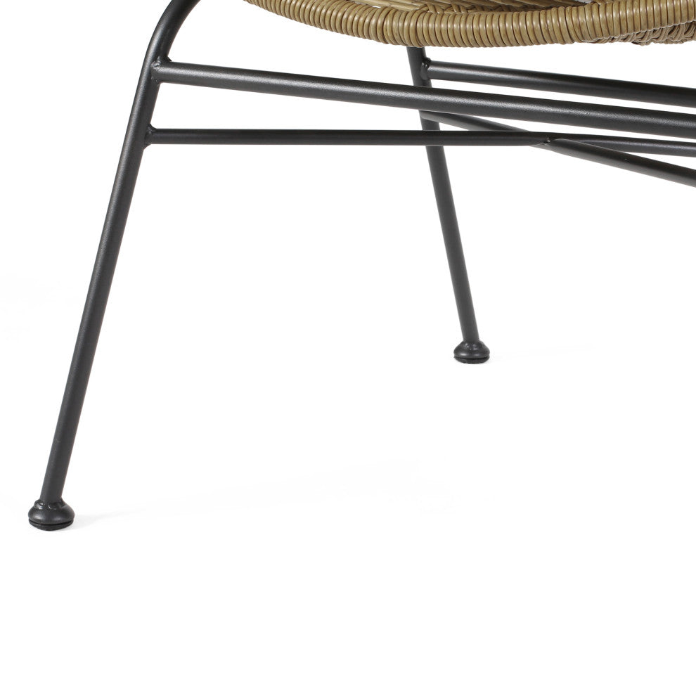 Mia Outdoor Wicker Dining Chair with Cushion, Set of 2, Light Brown, Black, Beige