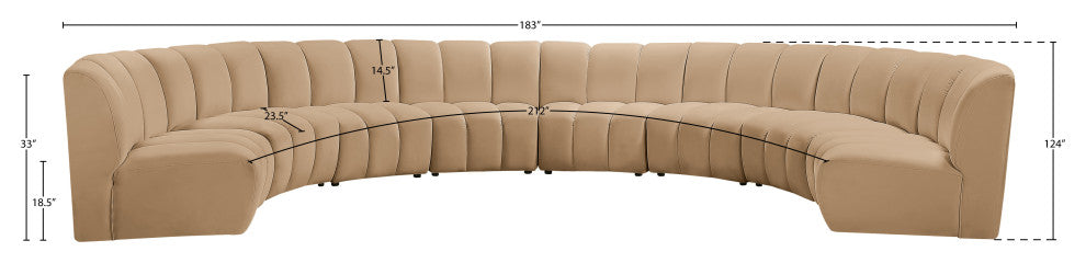 Infinity Channel Tufted Velvet Modular Chair, Camel, 8 Piece