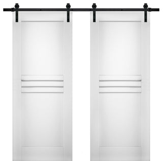Double Barn Doors / Mela 7444 White Silk / 13FT Rail, 56" X 84" ( 2* 28x84)