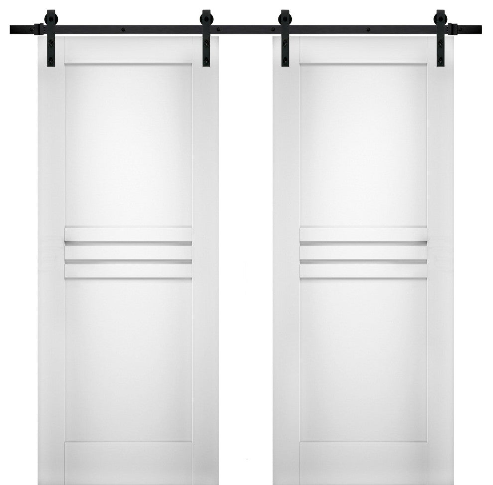 Double Barn Doors / Mela 7444 White Silk / 13FT Rail, 56" X 84" ( 2* 28x84)