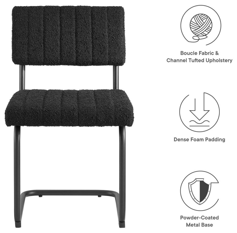 Parity Boucle Dining Side Chairs, Set of 2, Black Black