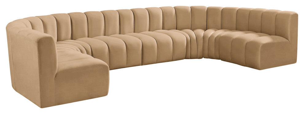 Arc Velvet Upholstered 8-Pc. U-Shaped Modular Sectional, Camel