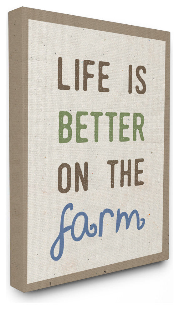 "Life Is Better On the Farm Typography" 24x30, Large Stretched Canvas Wall Art