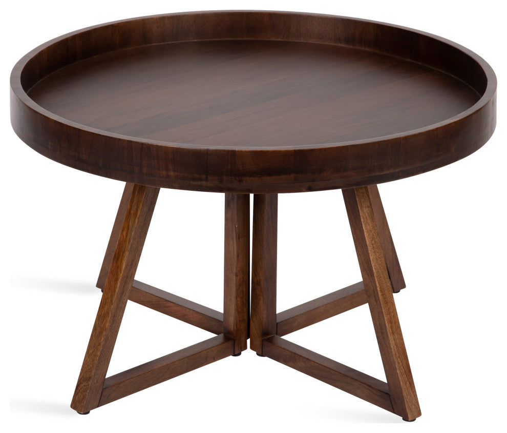 Avery Round Wood Coffee Table, Walnut Brown