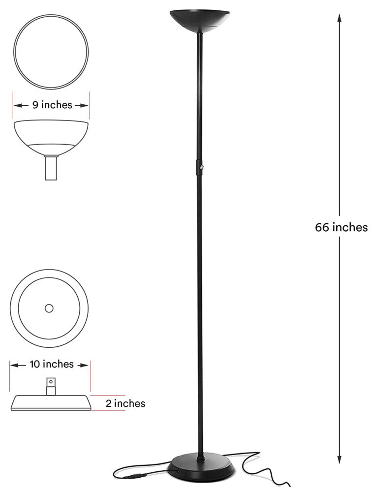 Brightech SkyLite LED Torchiere Floor Lamp "“ Bright for Reading, Black
