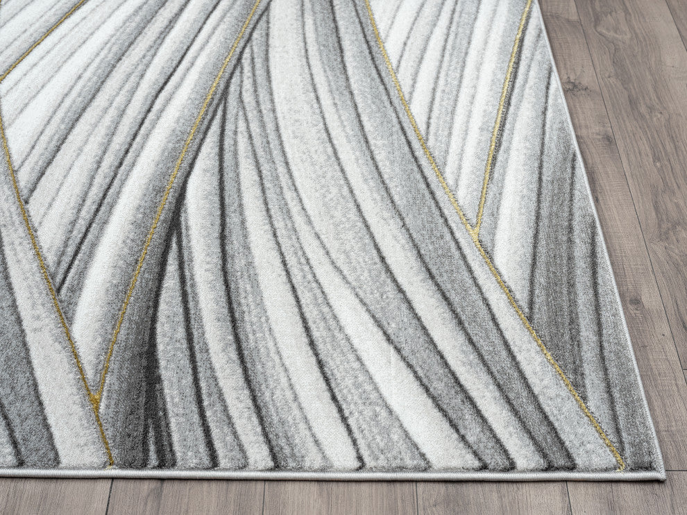 Abani Luna LUN210A Contemporary Grey and Gold Wavy Area Rug