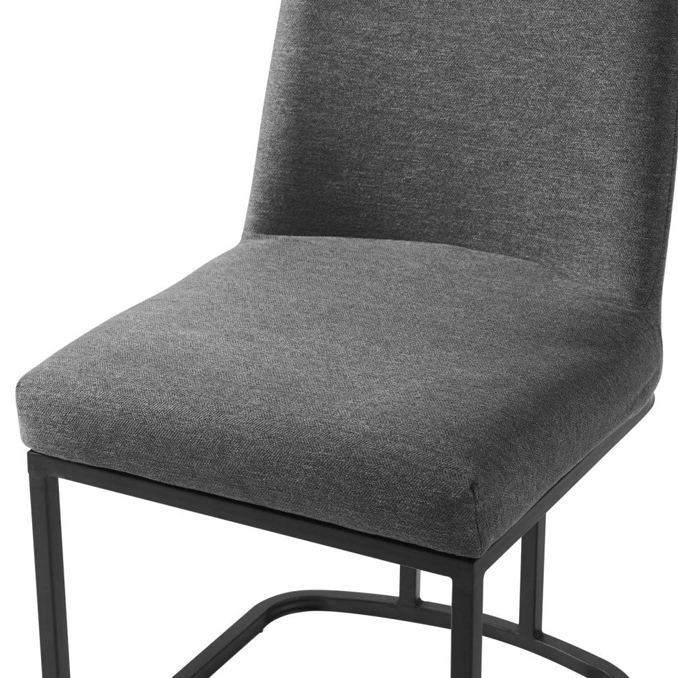 Side Dining Chair, Fabric, Metal, Black Gray, Modern, Bistro Restaurant