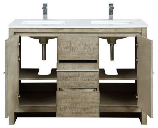 Lafarre Contemporary 48" Rustic Acacia Double Bathroom Vanity, Monte Chrome Fauc