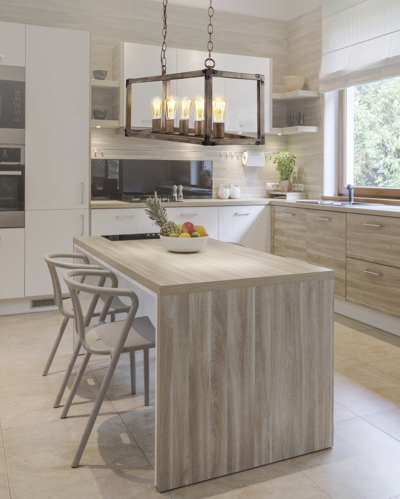 Magnolia 36" 5-Light Linear Adjustable Iron Rustic LED Pendant, Brown