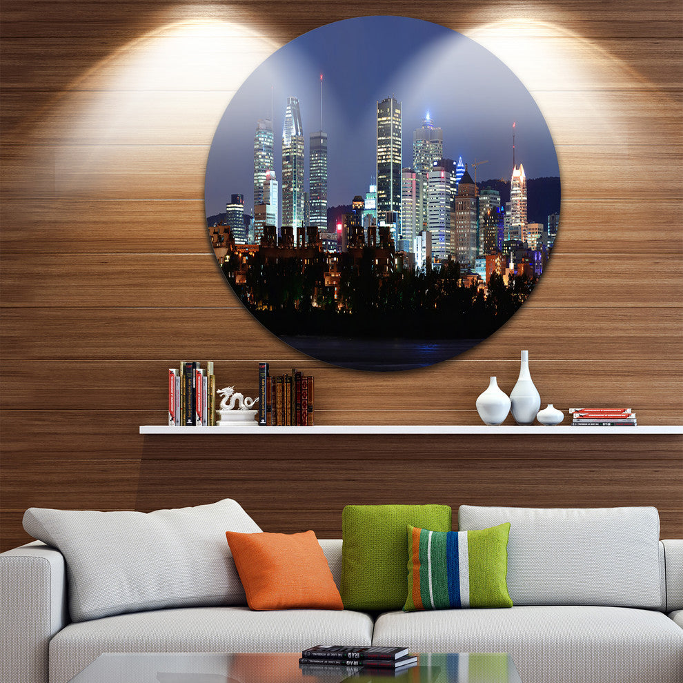Montreal Over River At Dusk, Cityscape Photo Disc Metal Artwork, 11"